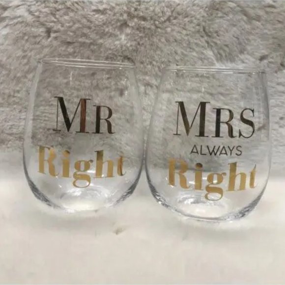 Harman | Stemless Wine Glass Set | 2 Pack | "Mr. Right" & "Mrs. Always Right" - Picture 3 of 3